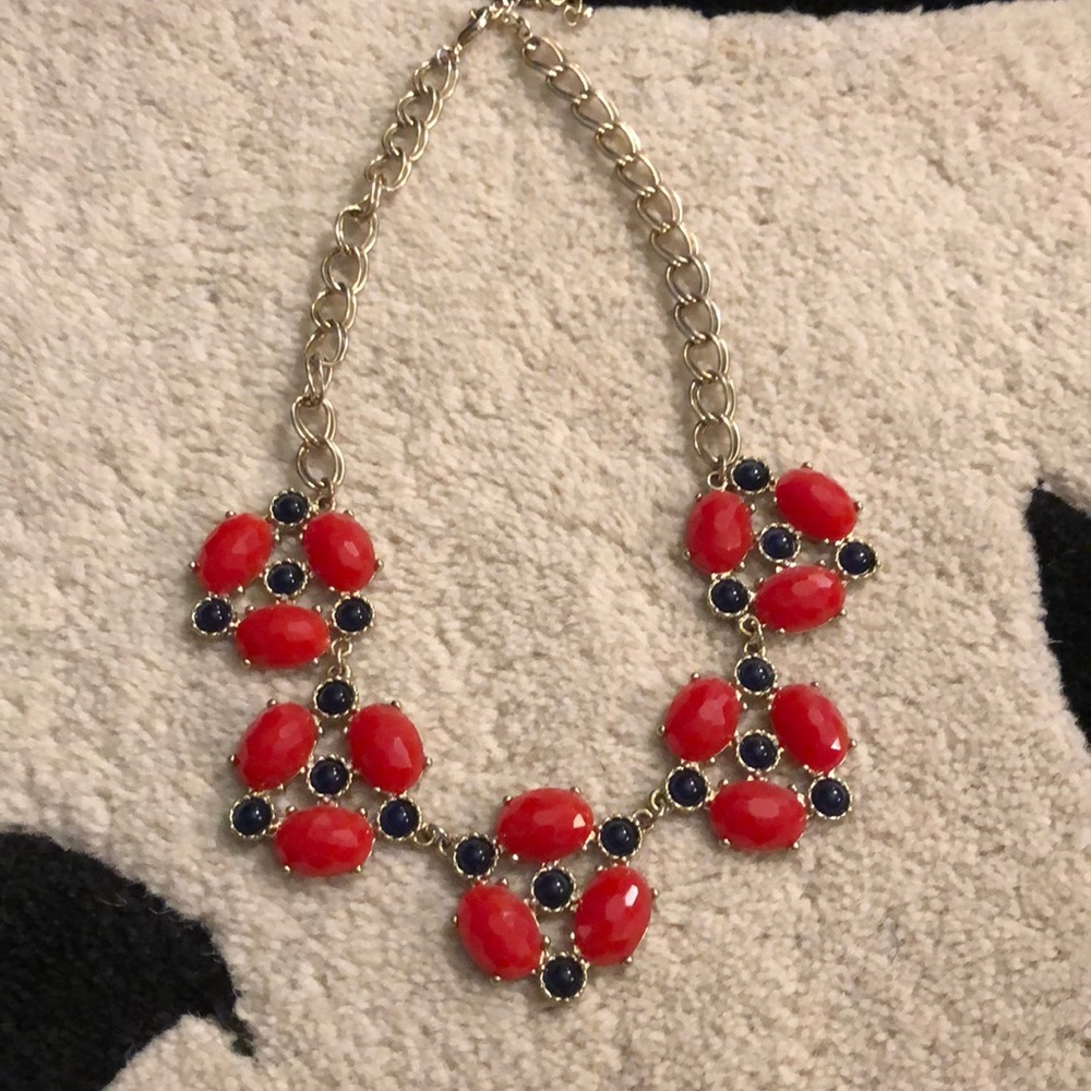 Francesca’s red and blue statement necklace